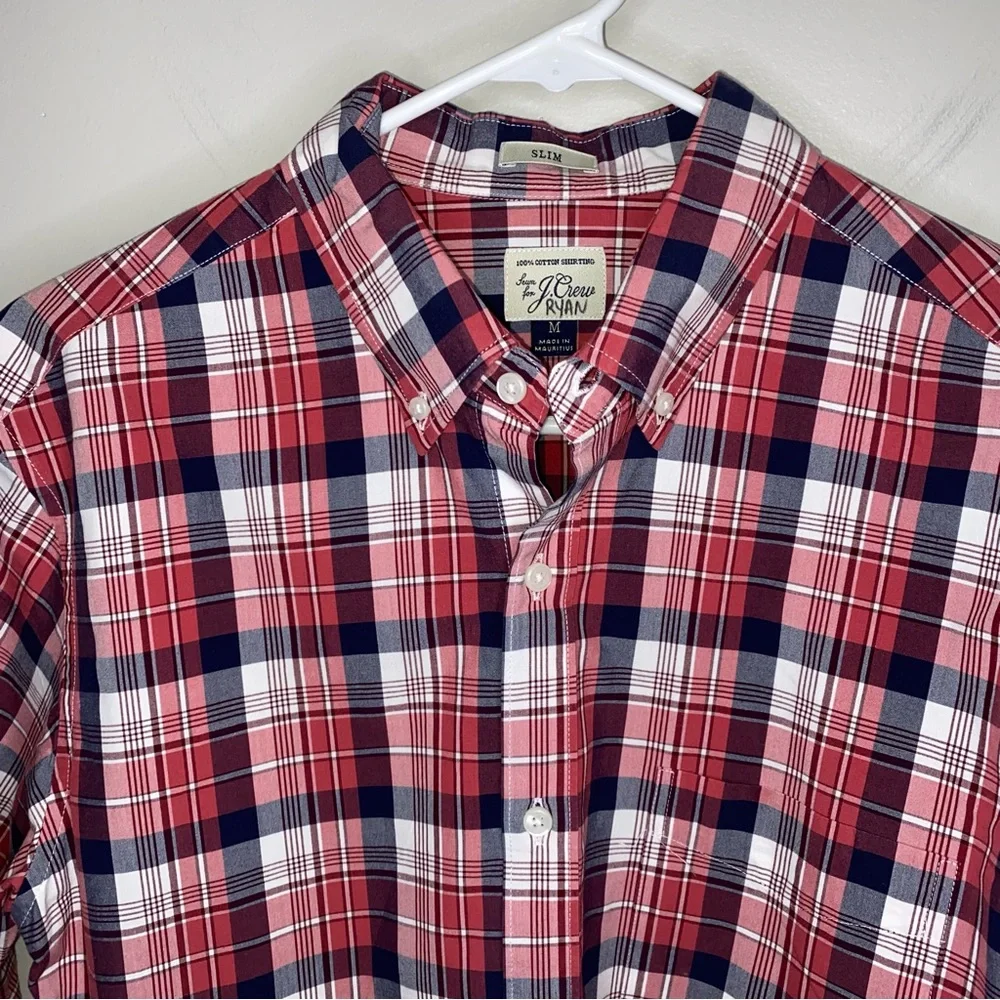 J Crew slim fit long sleeve brick red navy blue plaid button down shirt Medium